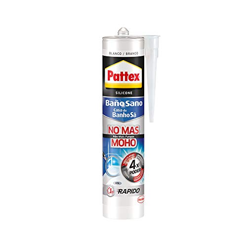 Pattex Baño Sano No Más Moho, silicona antimoho e impermeable, silicona blanca duradera para cocina y baño, resistente silicona sanitaria, 1 cartucho x 280 ml Pattex Baño Sano No Más Moho, silicona antimoho e impermeable, silicona blanca duradera para cocina y baño, resistente silicona sanitaria, 1 cartucho x 280 ml