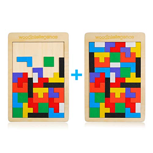 EKKONG 2 Piezas Tetris del Juguete Madera,Tetris de Madera para niños，Rompecabezas Educativo Montessori de Madera