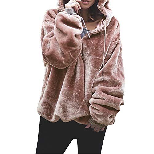 Mujer Caliente y Esponjoso Tops Chaqueta Suéter Abrigo Jersey Mujer Otoño-Invierno Talla Grande Hoodie Sudadera con Capucha riou (Rosa, L)