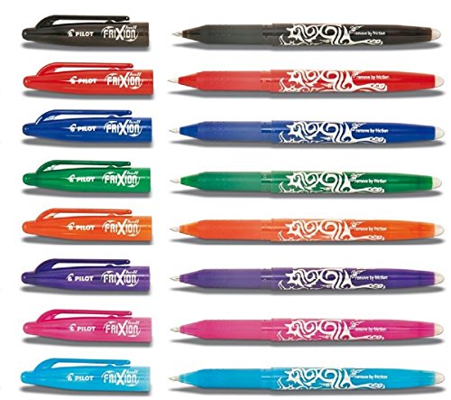 Piloto Colores Surtidos Pack Frixion Punta redonda Borrable Bolígrafos Bolígrafo 0.7mm punta punta 0.35mm Línea BL-FR7 (1 De Cada Color - 8 bolígrafos - Negro, Naranja, Azul, Verde, Morado / Violeta, Rosa, Azul Claro & Rojo)