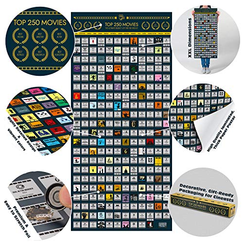 Top 250 Movie Bucket List Scratch Poster XXL - La última lista de guía de películas para rascar con las mejores películas de todos los tiempos como un póster de película para rascar 100 x 45 cm Top 250 Movie Bucket List Scratch Poster XXL - La última lista de guía de películas para rascar con las mejores películas de todos los tiempos como un póster de película para rascar 100 x 45 cm