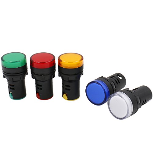 Heschen 22 mm LED Indicador Piloto Luz AD16-22D/S 220VAC 20mA Rojo Verde Amarillo Azul Blanco Color de la luz 5Pack Heschen 22 mm LED Indicador Piloto Luz AD16-22D/S 220VAC 20mA Rojo Verde Amarillo Azul Blanco Color de la luz 5Pack
