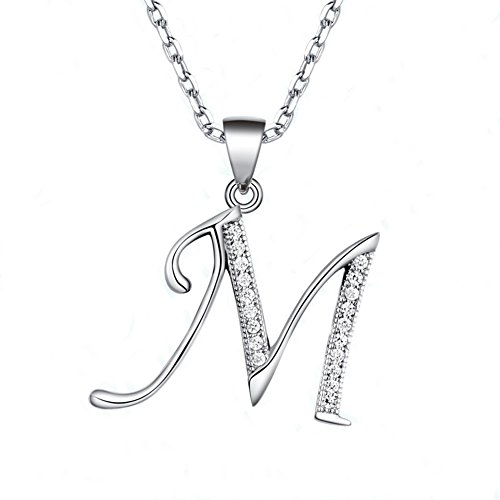 Paialco - Collar con colgante con circonia cúbica, plata de ley 925, para mujer, abalorio de letra M Paialco - Collar con colgante con circonia cúbica, plata de ley 925, para mujer, abalorio de letra M