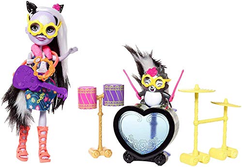 Enchantimals Muñeca rockera Sage Skunk y su batería, accesorios muñeca (Mattel FRH41)