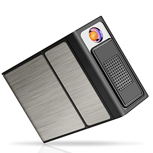 Yosemy Caja de Cigarrillo con Encendedor Cigarette Case de Aluminio Caja Cigarrillo con Mechero USB Recargable Pitillera para Mujer y Hombre, Negro Yosemy Caja de Cigarrillo con Encendedor Cigarette Case de Aluminio Caja Cigarrillo con Mechero USB Recargable Pitillera para Mujer y Hombre, Negro