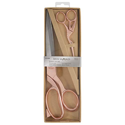 Milward Scissors Gift Set Premium-Juego Costura y Tijeras de Bordado de cigüeña, oro rosa, 25.5cm and 11.5cm