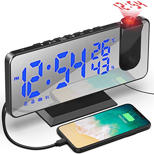 Despertador de Proyección 7.5 Pulgadas Digital 180° Rotativo Despertador Proyector Función de Radio FM Humedad Temperatura Interior con Puerto de Carga USB 2 Relojes Despertadores 4 Niveles de Brillo Despertador de Proyección 7.5 Pulgadas Digital 180° Rotativo Despertador Proyector Función de Radio FM Humedad Temperatura Interior con Puerto de Carga USB 2 Relojes Despertadores 4 Niveles de Brillo