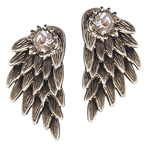 1 Par Pendientes Arete Forma de Alas de Ángel Negro Joyería para Mujeres Regalo de Día de San Valentín - Plata antigua 1 Par Pendientes Arete Forma de Alas de Ángel Negro Joyería para Mujeres Regalo de Día de San Valentín - Plata antigua
