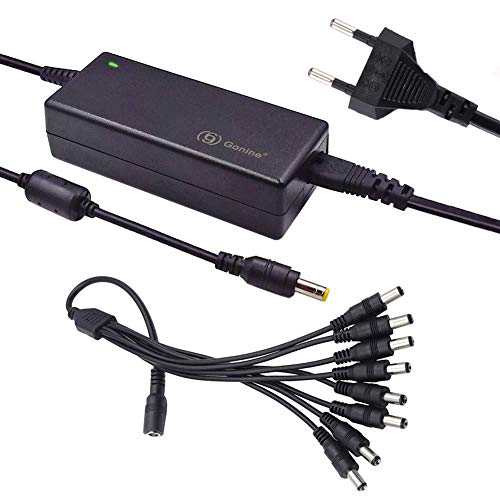 12 V, 5 A, 60 W, fuente de alimentación de 2 pines, 100 V-240 V CA a CC, con cable distribuidor de 8 pines, fuente de alimentación para cámara de vigilancia CCTV, DVR, tiras de luz LED