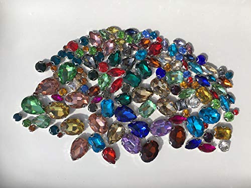 130 piezas de piedras preciosas de cristal DIY brillante diamante para coser materiales de bricolaje diferentes colores, diferentes tamaños de vidrio diamante DIY material de costura paquete