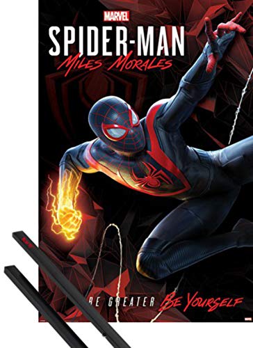 1art1 Spider-Man Póster (91x61 cm) Miles Morales Cybernetic Swing Y 1 Lote De 2 Varillas Negras