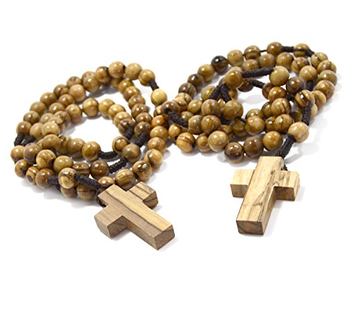 2 (dos) auténticos rosarios católicos de madera de olivo de Belén - En una bolsa de algodón natural para hombres y mujeres