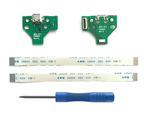 2PCs JDS-011 Replacement Placa Controlador Conectores de Carga Micro USB para Mando PS4, Tarjeta Micro del Cargador de Batería del USB Parte Adaptador, Flex Cable - Playstation DualShock Controller