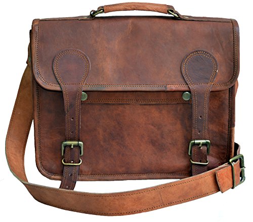 33 cm Hecha a mano Marron elegante Vintage Bolso de cuero del mensajero cada día Bolso de hombro cartera para tablets, ipad, charger regalo para hombres mujeres