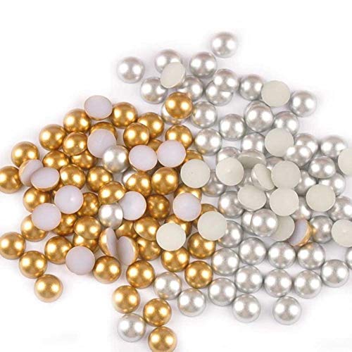 3/4/5/6/8/10/12 mm ABS mate de oro y plata media redonda perlas de parte trasera plana adornos cabujones para bricolaje scrapbook Crafts YKL0573, Mix,4 mm 1000 piezas