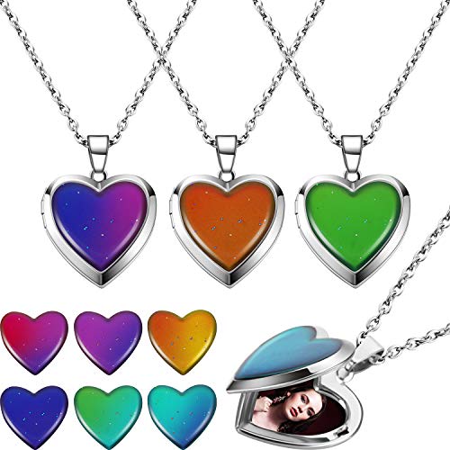 4 Collares Medallón de Humor de Corazón Collar Sentimiento Cambiante Color de Colgante Corazón Collares de Acero Inoxidable en Forma de Corazón para Regalos de Cumpleaños de Mujeres de San Valentín