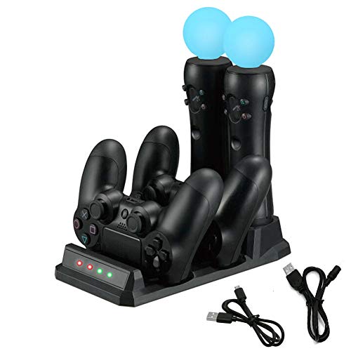 4 en 1 Estación de Carga, Base Rápida Carga 2 Mandos y 2 Moves a la Vez Indicadores LED Muestra Estado de Carga compatible con Playstation PS MOVE / PS4 /PS VR 4 en 1 Estación de Carga, Base Rápida Carga 2 Mandos y 2 Moves a la Vez Indicadores LED Muestra Estado de Carga compatible con Playstation PS MOVE / PS4 /PS VR