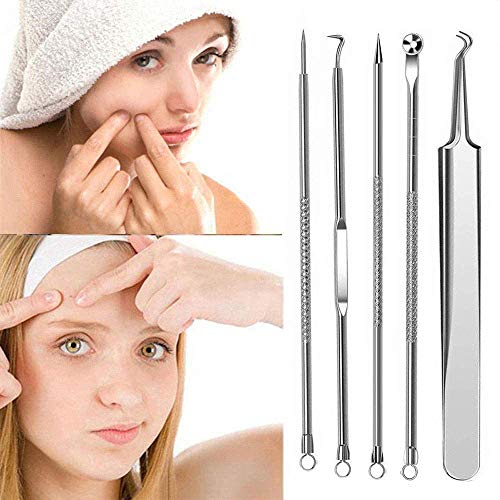 【5 piezas】Extractor de Puntos Negros Kit, Herramientas para eliminar puntos negros de Acné para Quita Espinillas Granos Comedones, Profesional Para Tratamiento de Puntos Negros 【5 piezas】Extractor de Puntos Negros Kit, Herramientas para eliminar puntos negros de Acné para Quita Espinillas Granos Comedones, Profesional Para Tratamiento de Puntos Negros