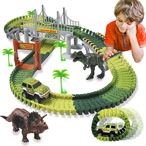 ACTRINIC Pista de Carreras Juguetes de Dinosaurios Mundo Jurásico 142 Pistas Flexibles Que Incluyen 2 Dinosaurios 1 Vehículo Militar 4 Árboles 2 Pendientes 1 Puerta Doble y 1 Puente Colgante Infantil ACTRINIC Pista de Carreras Juguetes de Dinosaurios Mundo Jurásico 142 Pistas Flexibles Que Incluyen 2 Dinosaurios 1 Vehículo Militar 4 Árboles 2 Pendientes 1 Puerta Doble y 1 Puente Colgante Infantil