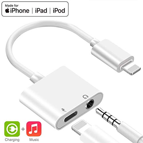 Adaptador de Auriculares para iPhone 12 Adaptador Conector de Auriculares 3.5 mm Jack Dongle Adaptador de Audio para iPhone 7/7 Plus/8/8Plus/XS/XR Audio Auxiliar Soporta Todos iOS-Blanco