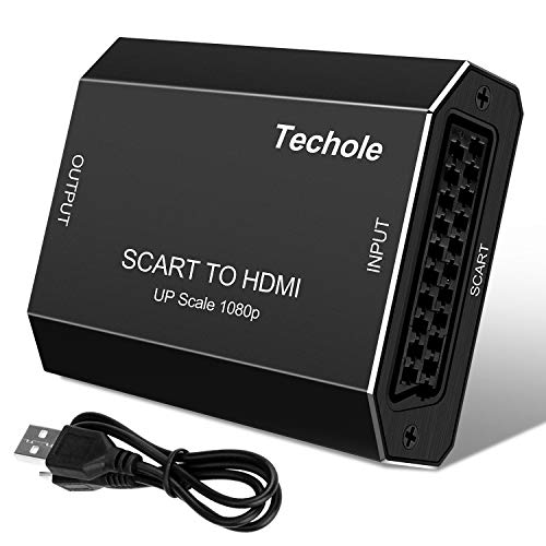 Adaptador Euroconector a HDMI, Techole Aluminio Conversor Euroconector a HDMI para TV, Scart a HDMI Soporte 1080P Salida HDMI Chapado en Oro para HDTV Projector VHS Xbox Wii DVD Sky VCR BLU-Ray