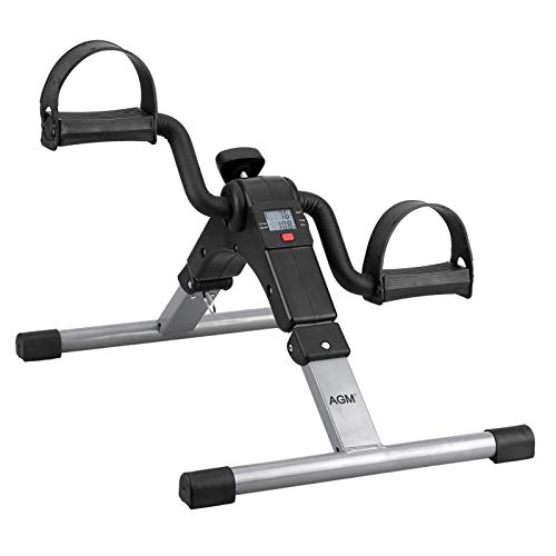 AGM Pedales Estaticos, Mini Bicicleta Estática, Pedaleador Plegable LCD Pantalla, Máquinas de Piernas para Entrenamiento de Brazos y Piernas Resistencia Ajustable (Negro C)