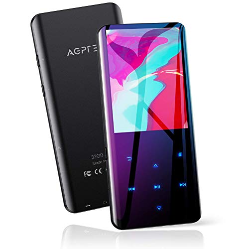 AGPTEK 32GB Reproductor MP3 Bluetooth 5.0, Pantalla a Color de 2.4” con Radio FM, Grabación, Botones Táctiles, Soporte hasta 128GB, Negro