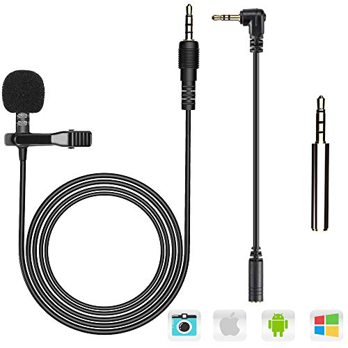 AGPTEK Z02- Mini Micrófono de Solapa 3.5mm Omnidirectional Condensador con 2 adaptadores para Smartphones, PC y Line-in grabadora, Color Negro