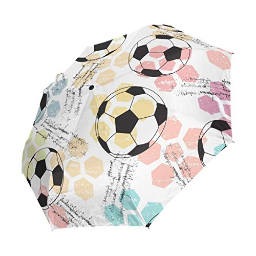 Ahomy Art - Paraguas Plegable con 3 pies de Pelota de fútbol y Viaje, Resistente al Viento, Anti-UV, para la Lluvia, para Abrir y Cerrar automáticamente