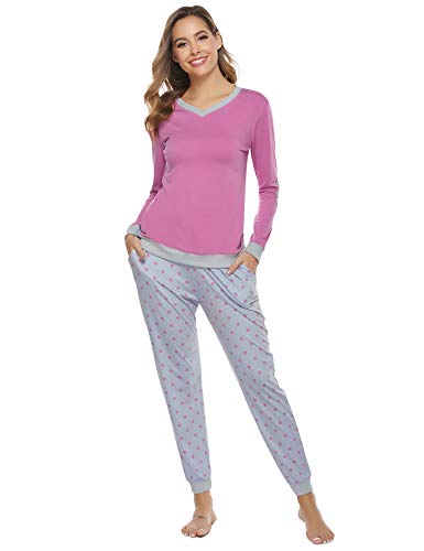 Aiboria Pijamas Invierno para Mujer, Algodón Manga Larga 2 Piezas Cálido Top de Dormir y Pantalones Prenda de Vestir