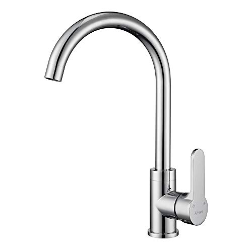 AiHom Grifo de Cocina Fregadero 360° Giratorio Grifería Monomando Curva Latón Cromado Inoxidable con Mangueras G3/8 Agua Fría y Caliente con Aireador Desmontable AiHom Grifo de Cocina Fregadero 360° Giratorio Grifería Monomando Curva Latón Cromado Inoxidable con Mangueras G3/8 Agua Fría y Caliente con Aireador Desmontable