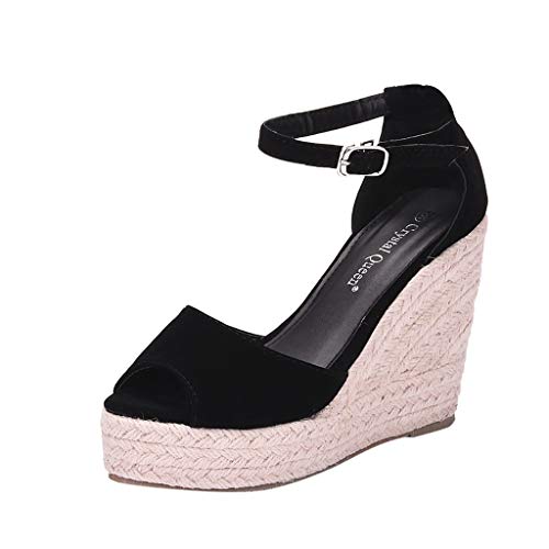 AIni Sandalias Mujer Verano CáñAmo Fondo Grueso Zapatos De CuñA TacóN De 10.5cm Sandalias Punta Abierta Cuero Fondo Plano Zapatos Bohemias Romanas Hebilla Zapatillas Tacon Planas TamañO Grande 33-44