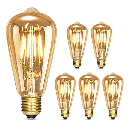 Albrillo Bombilla Vintage E27 Edison, Regulable Bombilla ST64 Edison Filamento 4 W Equivalente a 40W, 400 Lúmenes, Blanco Cálido 2500K, Retro Bombillas Decorativas para Casa, Restaurante, Pack de 5 Albrillo Bombilla Vintage E27 Edison, Regulable Bombilla ST64 Edison Filamento 4 W Equivalente a 40W, 400 Lúmenes, Blanco Cálido 2500K, Retro Bombillas Decorativas para Casa, Restaurante, Pack de 5