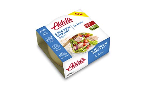 Aldelís Lata de Pechuga de Pollo al Natural Healthy Canned Chicken Breast in Brine Ready to Eat ideal for Salad and Sandwich. 26% Protein, 99% Fat Free Low Sugar Food - Pack 12x155gr