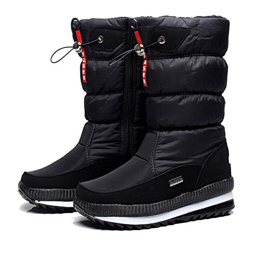 Alebaba - Botas de nieve para mujer al aire libre, informales, de felpa, gruesas, impermeables, antideslizantes, para el muslo, zapatos de invierno, color Negro, talla 39 EU