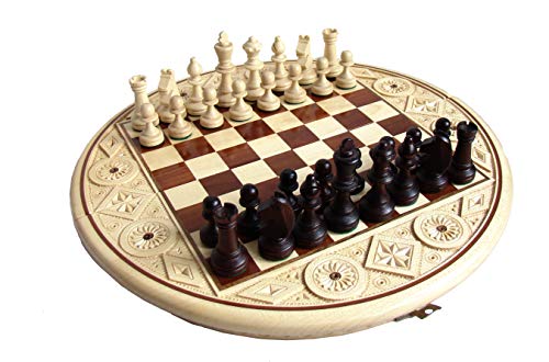 Amazinggirl Ajedrez de Madera Tablero Redondo - Juego de Ajedrez marquetería Profesional Piezas Plegable 34 cm Ø Amazinggirl Ajedrez de Madera Tablero Redondo - Juego de Ajedrez marquetería Profesional Piezas Plegable 34 cm Ø