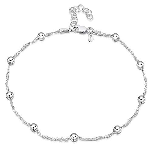 Amberta Tobillera en Plata de Ley 925 para Mujer: Singapur con Bolas Amberta Tobillera en Plata de Ley 925 para Mujer: Singapur con Bolas