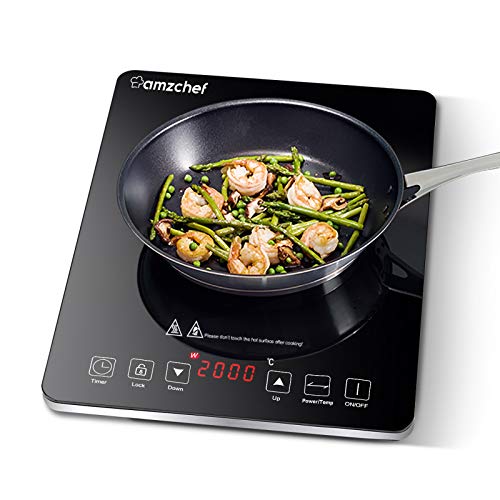 AMZCHEF Placa inducción, eléctrica Placa de inducción con Superficie de Vidrio de Pulido Negro, diseño portátil Ultra Delgado, Sensor de Control táctily Cerradura de Seguridad,2000W, Temporizador AMZCHEF Placa inducción, eléctrica Placa de inducción con Superficie de Vidrio de Pulido Negro, diseño portátil Ultra Delgado, Sensor de Control táctily Cerradura de Seguridad,2000W, Temporizador