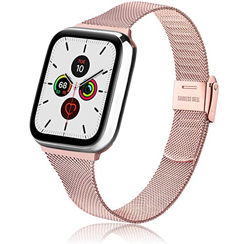 Amzpas Correa fina compatible con Apple Watch de 38 mm, 40 mm/42 mm, 44 mm, correa de acero inoxidable con fina de metal para iWatch Serie 6 5 4 3 2 1 SE (38/40 mm, rosa) Amzpas Correa fina compatible con Apple Watch de 38 mm, 40 mm/42 mm, 44 mm, correa de acero inoxidable con fina de metal para iWatch Serie 6 5 4 3 2 1 SE (38/40 mm, rosa)
