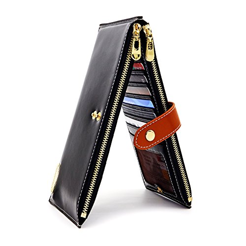 ANDOILT Mujer Cuero Genuino Billetera RFID Bloqueo Tarjeta de Crédito Poseedor Cremallera Carteras Teléfono Celular Bolsa Negro ANDOILT Mujer Cuero Genuino Billetera RFID Bloqueo Tarjeta de Crédito Poseedor Cremallera Carteras Teléfono Celular Bolsa Negro