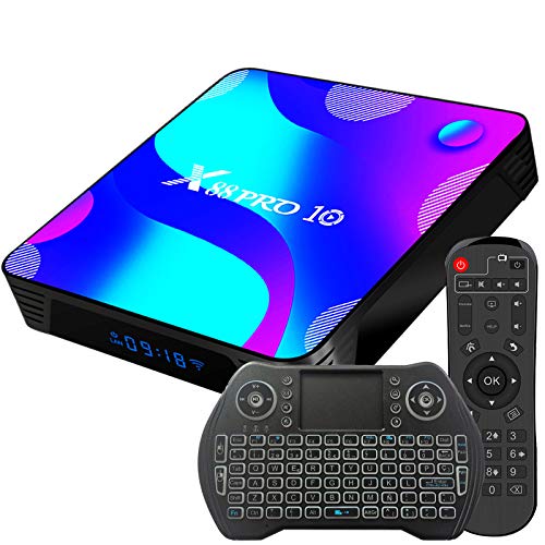Android TV Box 10, 2GB RAM 16GB ROM Android 10 Compatible con 4K 3D H.265, RK3318 Dual-WiFi 2.4g / 5g Smart TV Box con Mini Teclado HDMI USB 3.0 Android TV Box 10, 2GB RAM 16GB ROM Android 10 Compatible con 4K 3D H.265, RK3318 Dual-WiFi 2.4g / 5g Smart TV Box con Mini Teclado HDMI USB 3.0