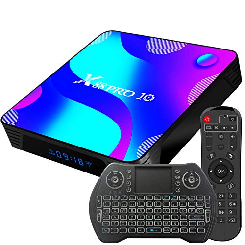 Android TV Box 10, 2GB RAM 16GB ROM Android 10 Compatible con 4K 3D H.265, RK3318 Dual-WiFi 2.4g / 5g Smart TV Box con Mini Teclado HDMI USB 3.0