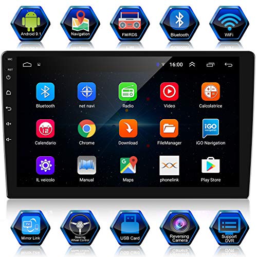 ANKEWAY Android 9.1 & RDS Radio de Coche 2 DIN 10.1 Pulgadas Navegación GPS 1080P HD Pantalla Táctil WiFi/Bluetooth Manos Libres 1G/16G Reproductor de Coche+Internet WiFi+Cámara de Visión Trasera