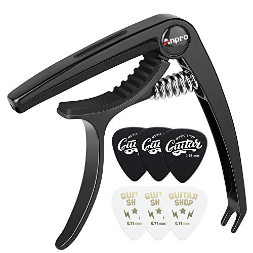 Anpro Cejilla Guitarra,Capo Guitarra,Cejilla Guitarra Acustica,Clasica,Electrica,Española,Ukelele,Folk,Cejilla Negra con 6 Púas Anpro Cejilla Guitarra,Capo Guitarra,Cejilla Guitarra Acustica,Clasica,Electrica,Española,Ukelele,Folk,Cejilla Negra con 6 Púas