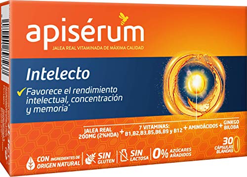 Apisérum Intelecto Cápsulas - Favorece el rendimiento intelectual, concentración y memoria, Multivitamínico con Jalea Real, Vitamina B, Aminoacidos y Ginkgo Biloba, Tratamiento para 1 mes Apisérum Intelecto Cápsulas - Favorece el rendimiento intelectual, concentración y memoria, Multivitamínico con Jalea Real, Vitamina B, Aminoacidos y Ginkgo Biloba, Tratamiento para 1 mes