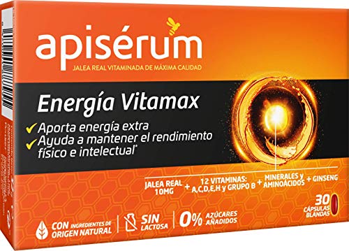 Apisérum Vitamax Cápsulas - Aporte de Energía Extra y Vitalidad Favorece el rendimiento físico e intelectual Con Jalea Real, Vitaminas A,C,D,E,H y grupo B, Minerales, Aminoácidos, Ginseng Apisérum Vitamax Cápsulas - Aporte de Energía Extra y Vitalidad Favorece el rendimiento físico e intelectual Con Jalea Real, Vitaminas A,C,D,E,H y grupo B, Minerales, Aminoácidos, Ginseng