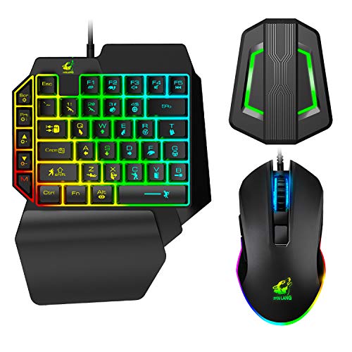 Arco Iris retroiluminado de 39 Teclas con Cable a una Mano Sensación mecánica Teclado, ratón para Juegos RGB+convertidor con retroiluminación LED para Nintendo Switch/Xbox One/ PS4 / PS3 / PC (Negro) Arco Iris retroiluminado de 39 Teclas con Cable a una Mano Sensación mecánica Teclado, ratón para Juegos RGB+convertidor con retroiluminación LED para Nintendo Switch/Xbox One/ PS4 / PS3 / PC (Negro)