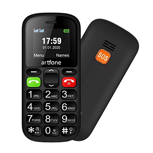 Artfone CS181 gsm Teléfonos Móviles para Mayores con SOS botón | Teléfono Celular de botón Grande | Pantalla de 1,77"| Compatibilidad con Doble SIM | Llamada rápida | Sonido Fuerte de Radio - Negro