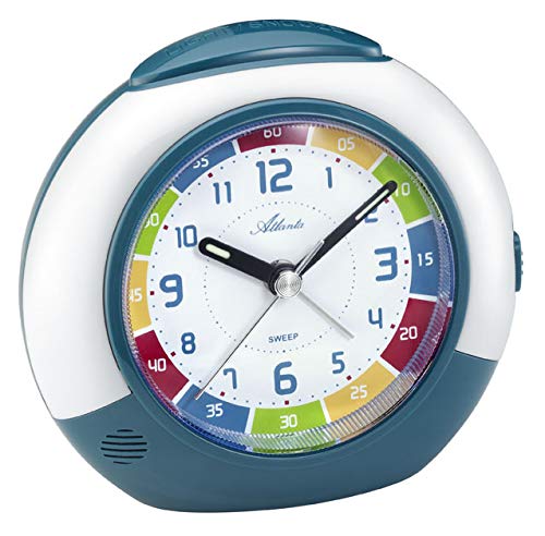 Atlanta 1678 - Despertador analógico Unisex para niños, con función de repetición, luz, botón de presión y Alarma in Crescendo. Tamaño Aprox.: 11 cm. - Blanco/Verde Atlanta 1678 - Despertador analógico Unisex para niños, con función de repetición, luz, botón de presión y Alarma in Crescendo. Tamaño Aprox.: 11 cm. - Blanco/Verde
