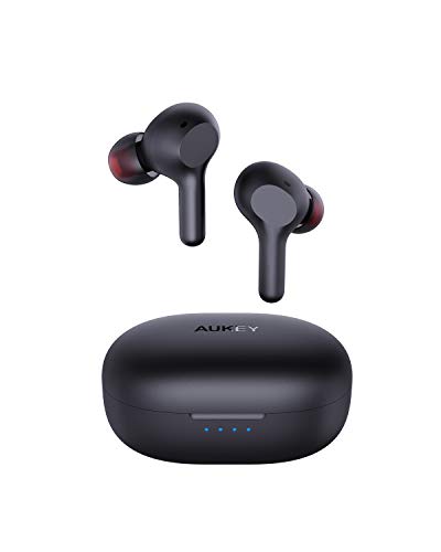 AUKEY Auriculares Inalámbricos Bluetooth 5 Graves Mejorados, Carga Rápida USB-C, Deportivos IPX5 Impermeable, Micrófono Incorporado, Control Táctil, Reproducción de 25 Horas(Upgraded)